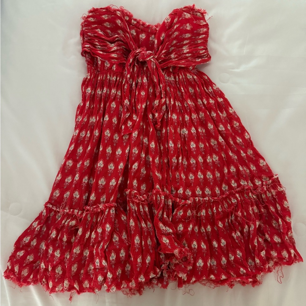 Free People Red Strapless Dress with Bow